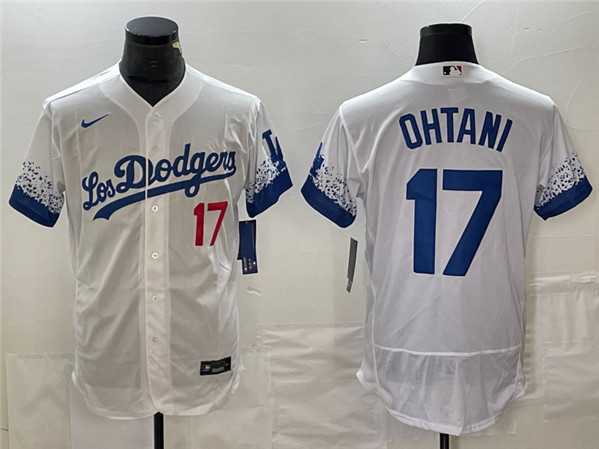 Mens Los Angeles Dodgers #17 Shohei Ohtani White City Connect Flex Base With Patch Stitched Baseball Jersey->los angeles dodgers->MLB Jersey